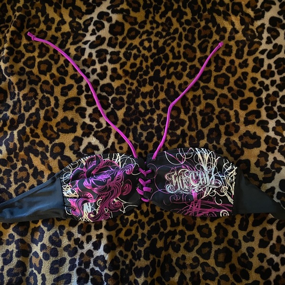 Black and Purple Lace-up swimsuit - Picture 3 of 10